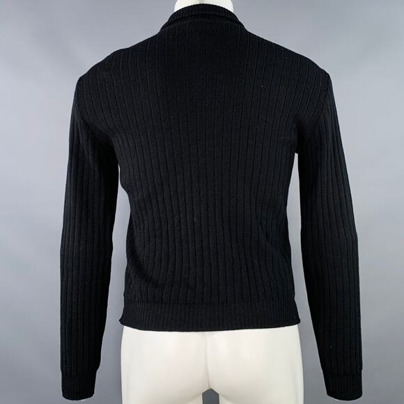 DRIES VAN NOTEN Size M Black Rib Knit Polyamide Blend Quilted 1/4 Zip Pullover - Picture 3 of 4